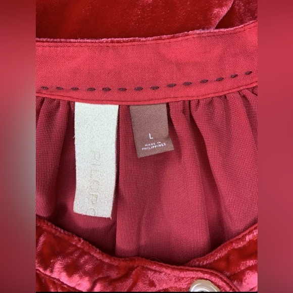 Anthropologie Pilcro Velvet Button-Up Cherry Red Blouse | Large | Stunning Color - Picture 9 of 14
